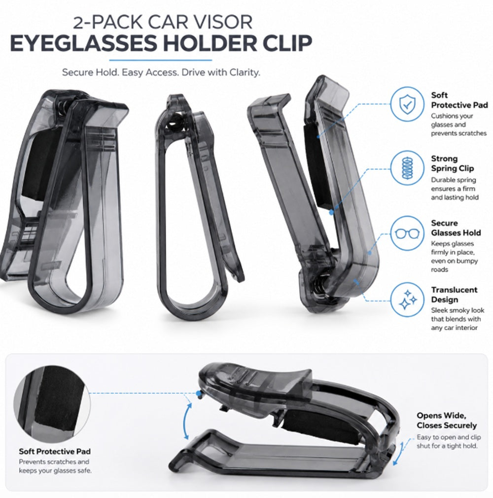 2-Pack Car Sun Visor Sunglasses & Card Holder Clips | TIKA