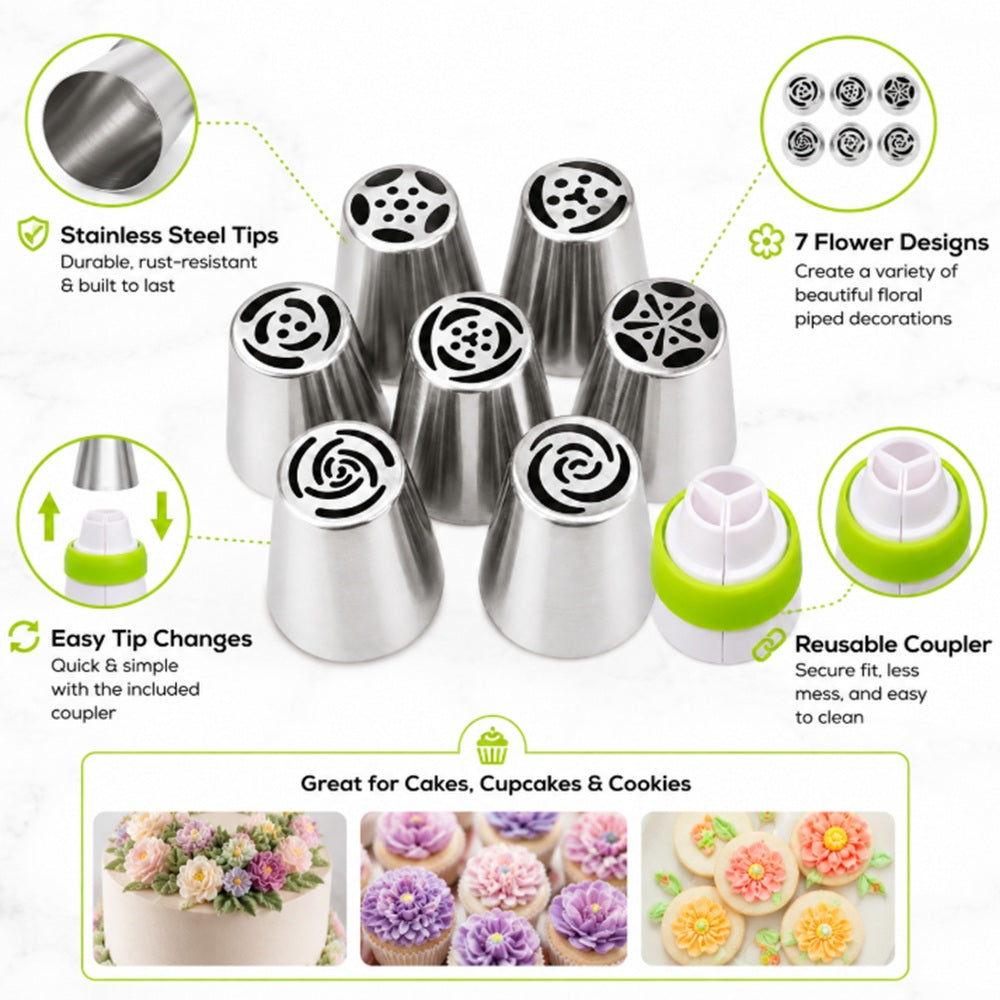 8-Pack Russian Flower Piping Tips for Cake Decorating | TIKA