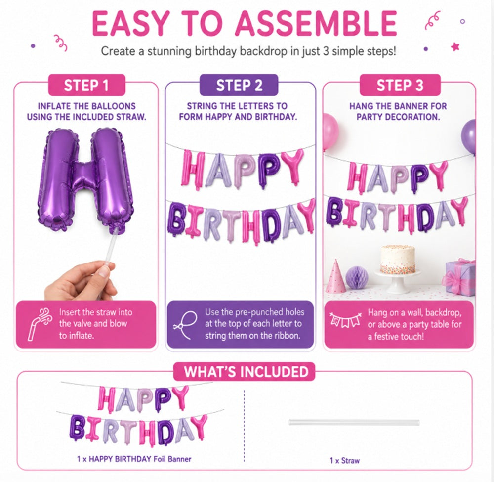 16-Inch Birthday Letter Balloon Banner | TIKA