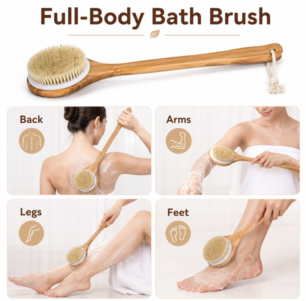 Wooden Natural Bristle Body Brush for Dry & Wet Use | TIKA