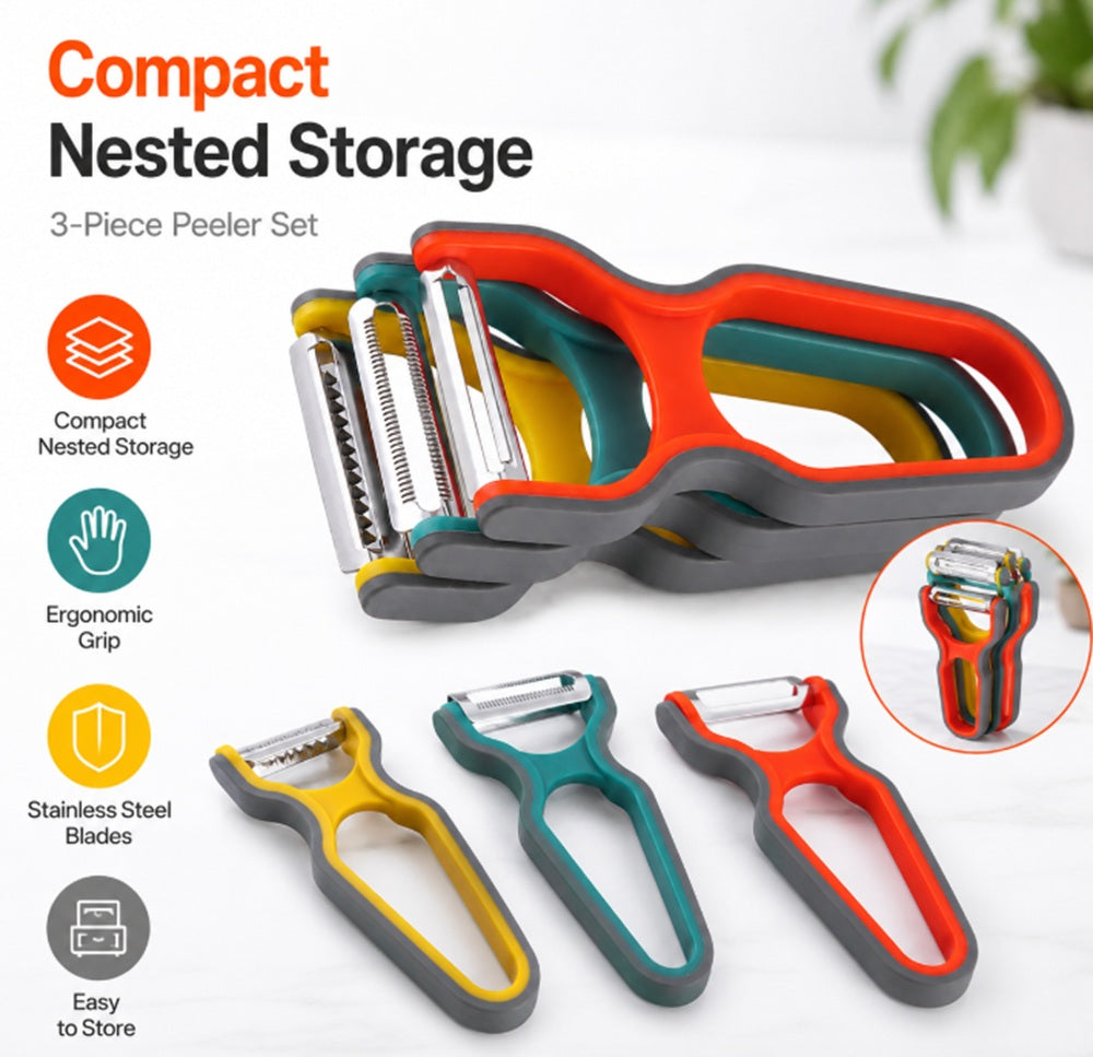 Vegetable & Fruit Peeler Set, 3 Pack, Stainless Steel Swivel Blades – TIKA