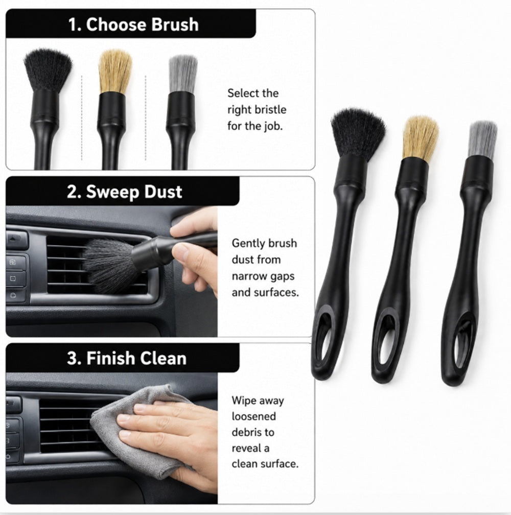 3-Pack Car Detailing Brushes for Wheels & Interior | TIKA