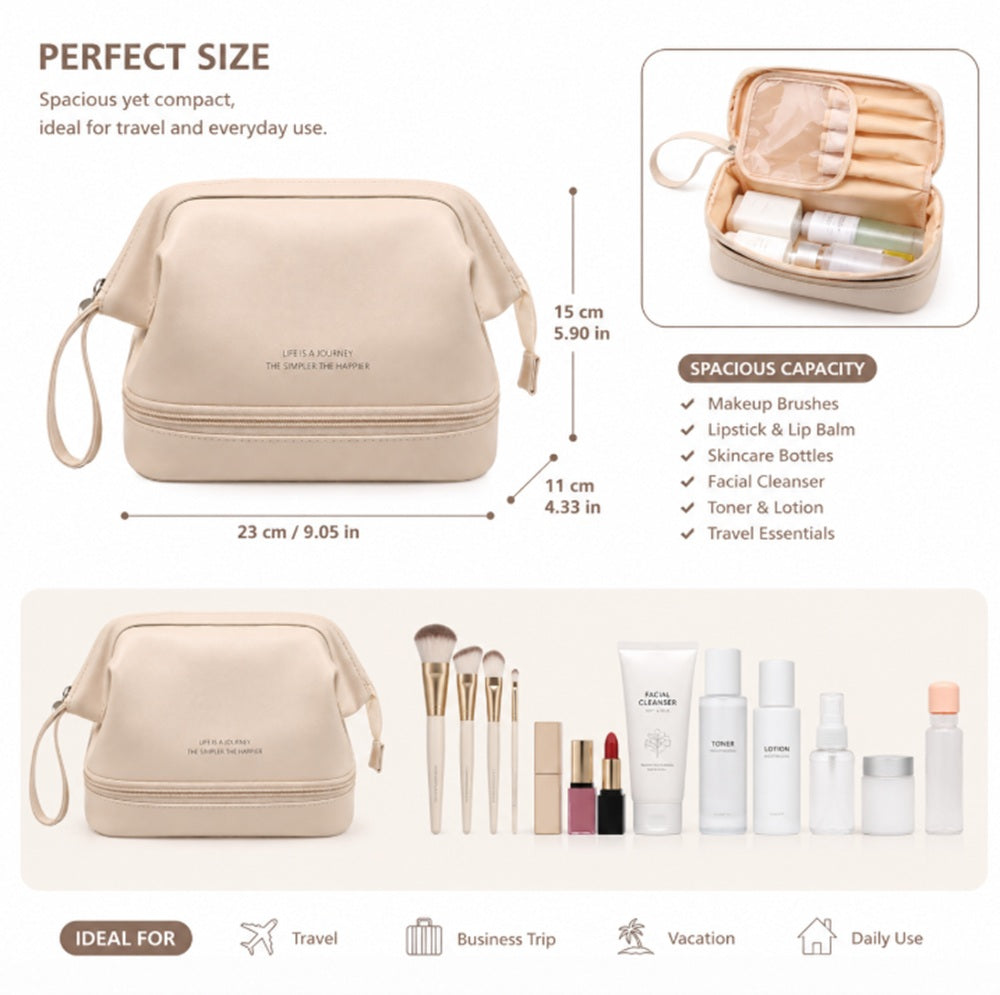Large PU Leather Makeup Bag with Carry Handle | TIKA