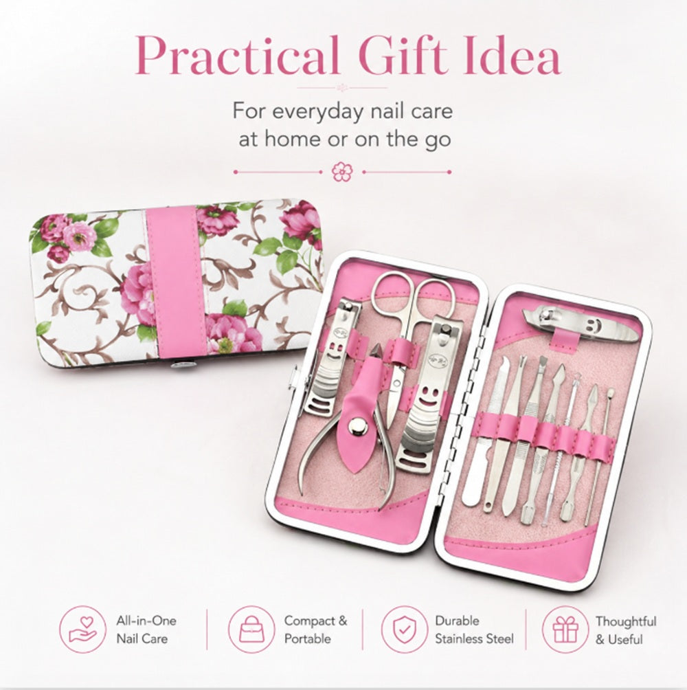 12-Piece Manicure & Pedicure Grooming Kit with Case | TIKA