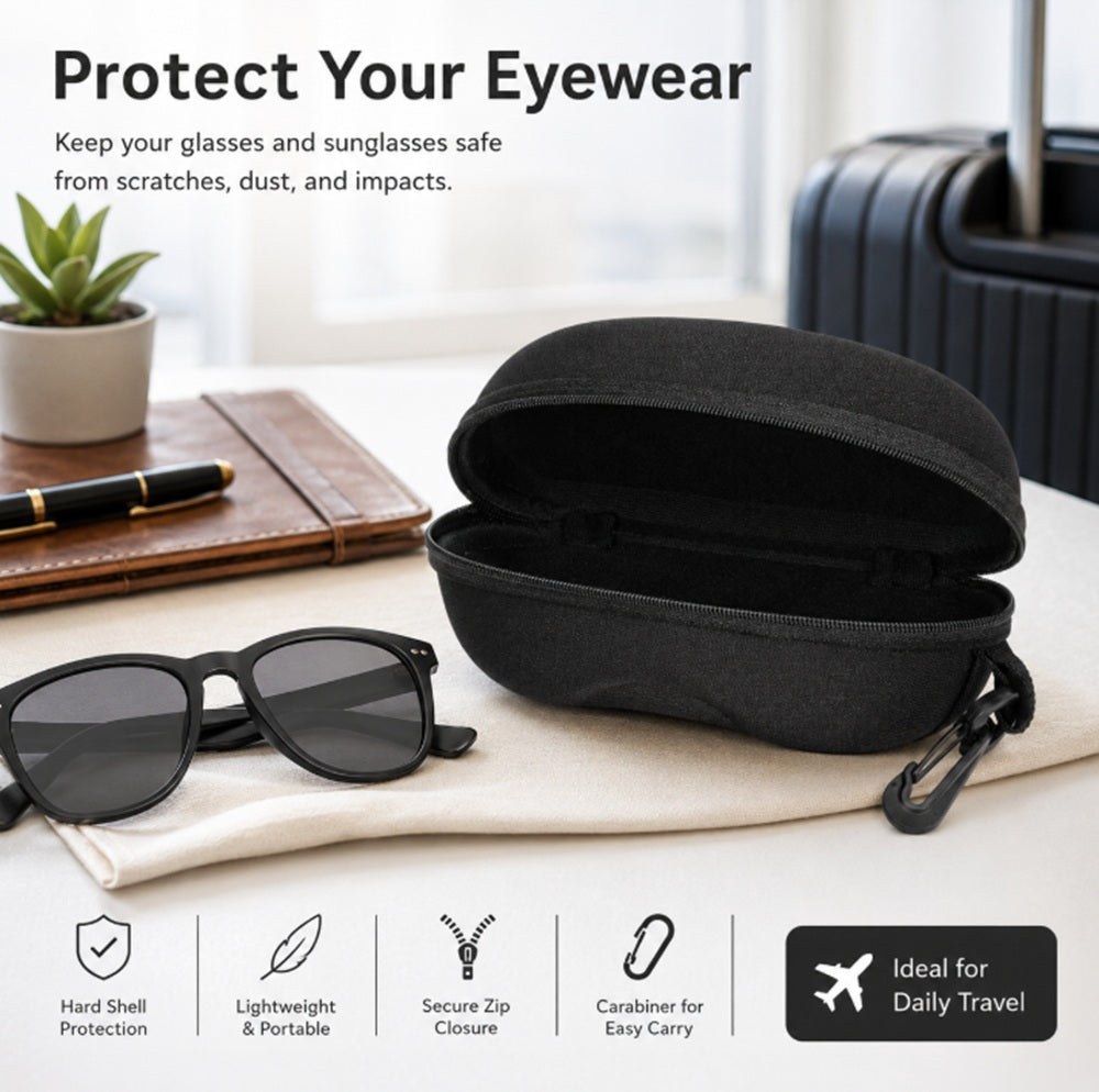 Black Zippered Hard Eyeglasses Case, 1-Pack | TIKA