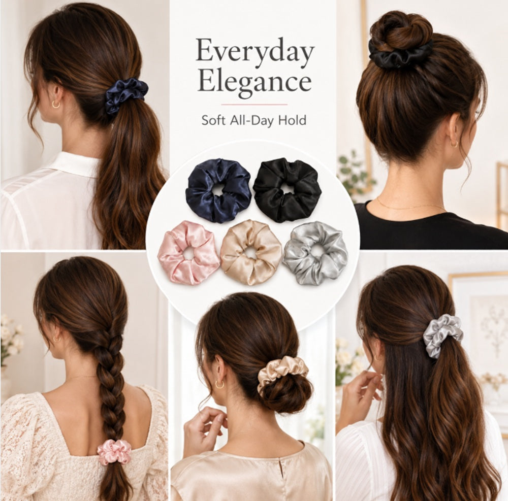 5-Pack Soft Satin Hair Scrunchies | TIKA