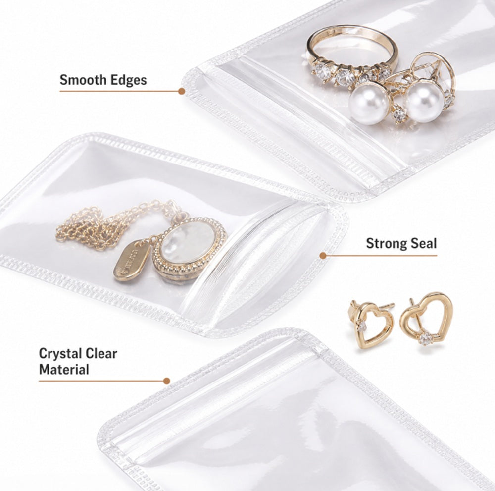 60-Pack Clear PVC Jewelry Storage Bags, 3 Sizes | TIKA
