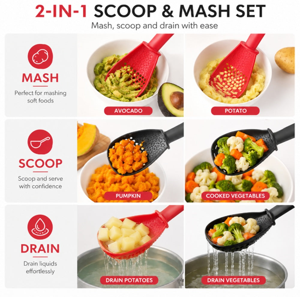 2-Piece Heat-Resistant Cooking Skimmer & Scoop Strainer Set | TIKA