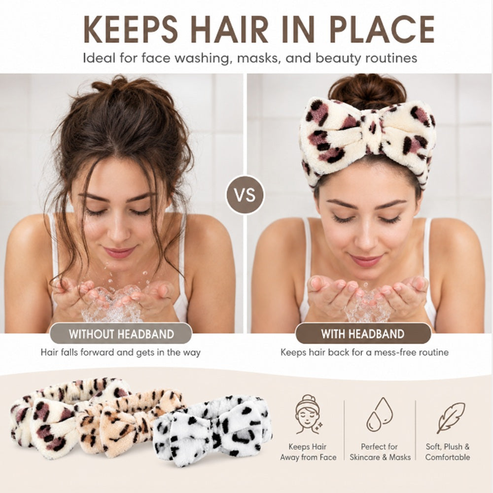 3-Pack Soft Microfiber Bow Spa Headbands for Women | TIKA