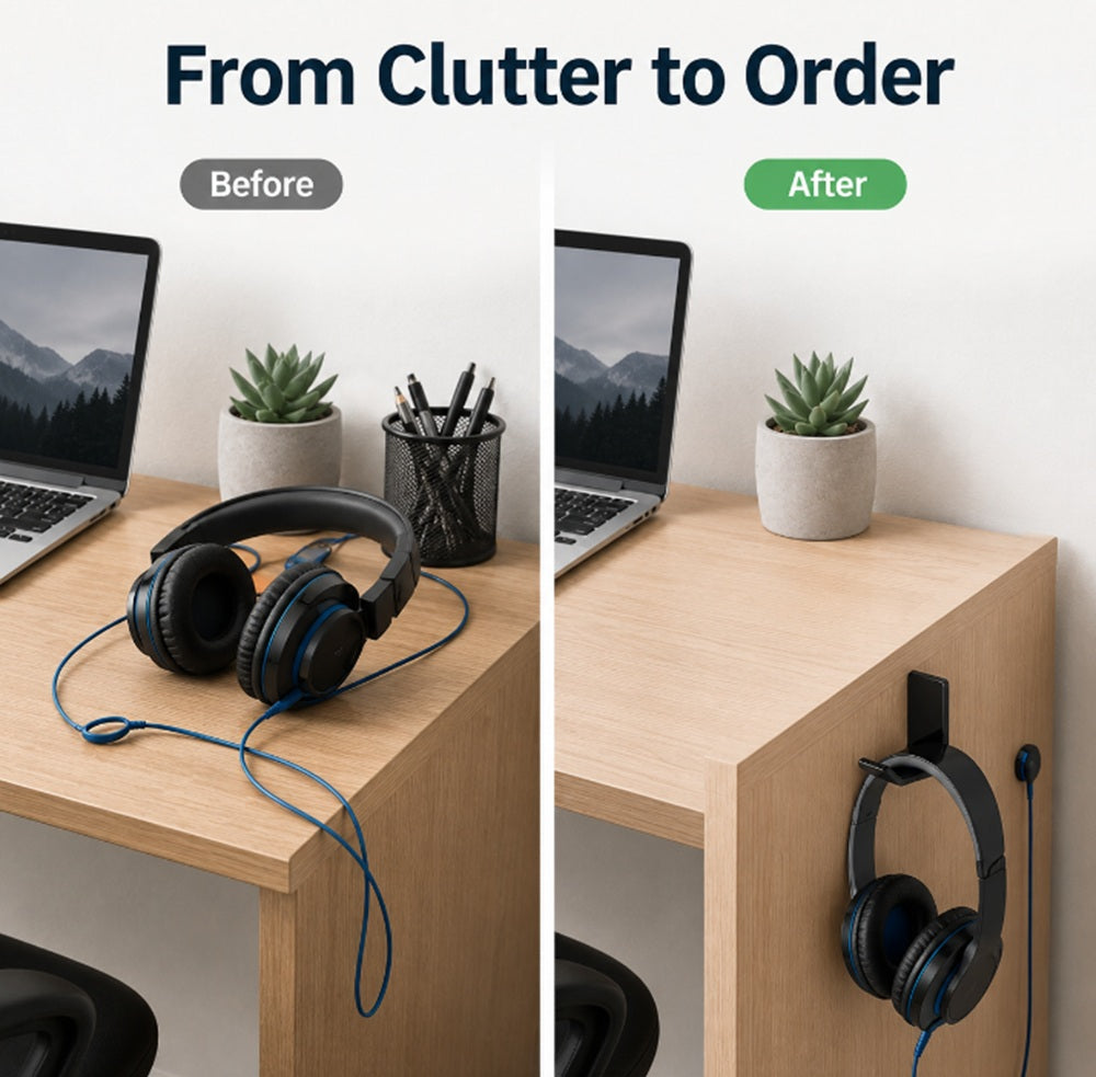 2-Pack Acrylic Under-Desk & Wall Headphone Hangers | TIKA
