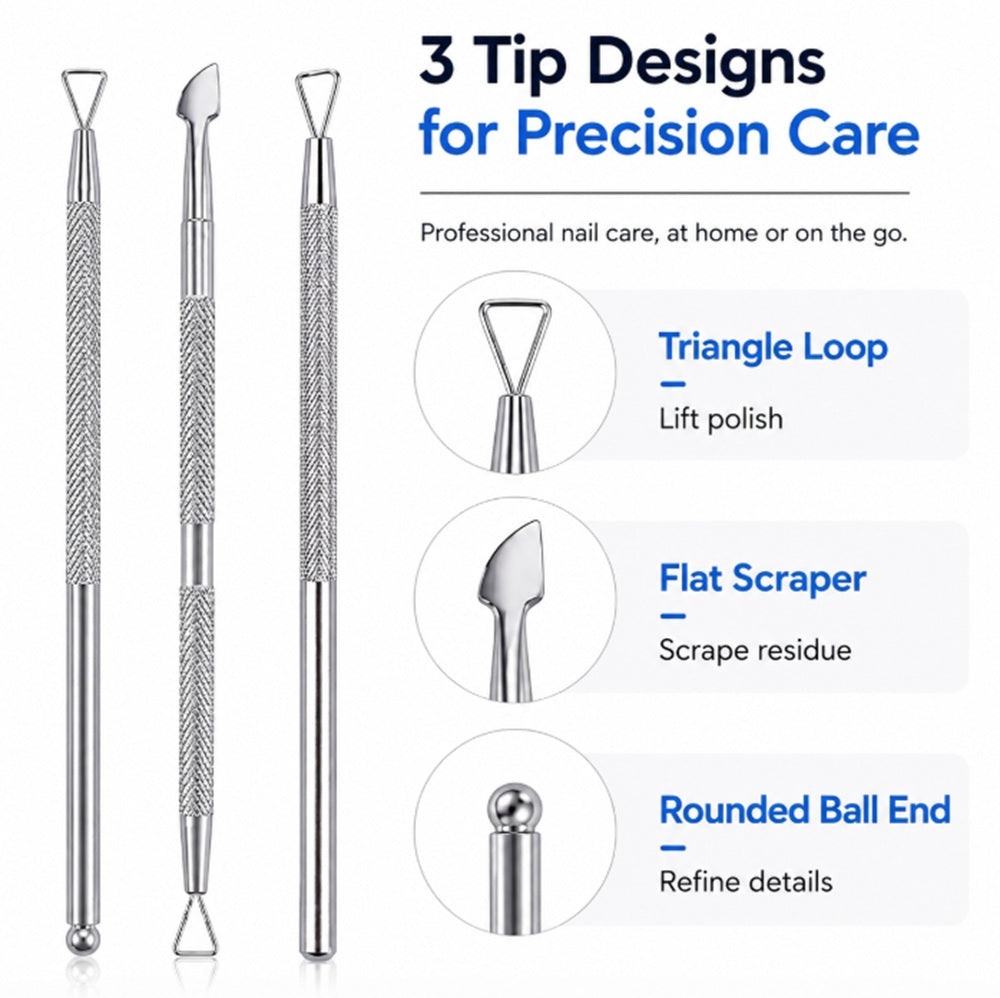 3-Piece Stainless Steel Cuticle Pusher Set | TIKA