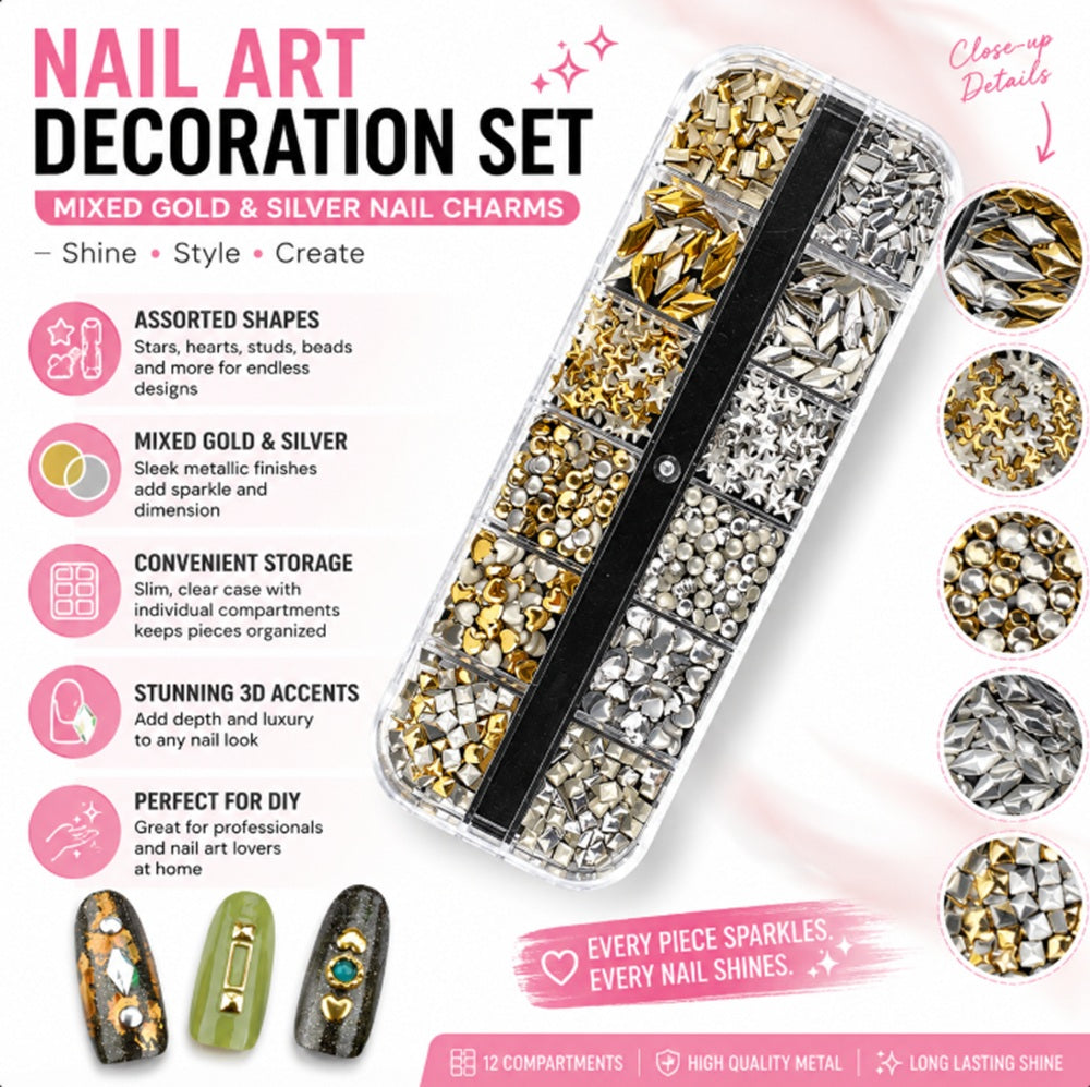 12-Grid Nail Rhinestone Kit for 3D Nail Art | TIKA