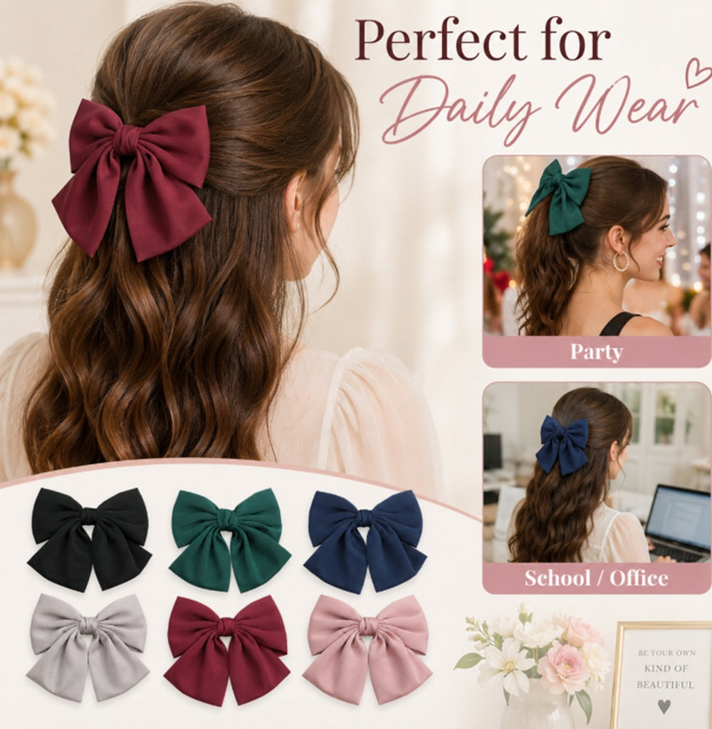6-Pack Large Satin Bow Hair Clips | TIKA