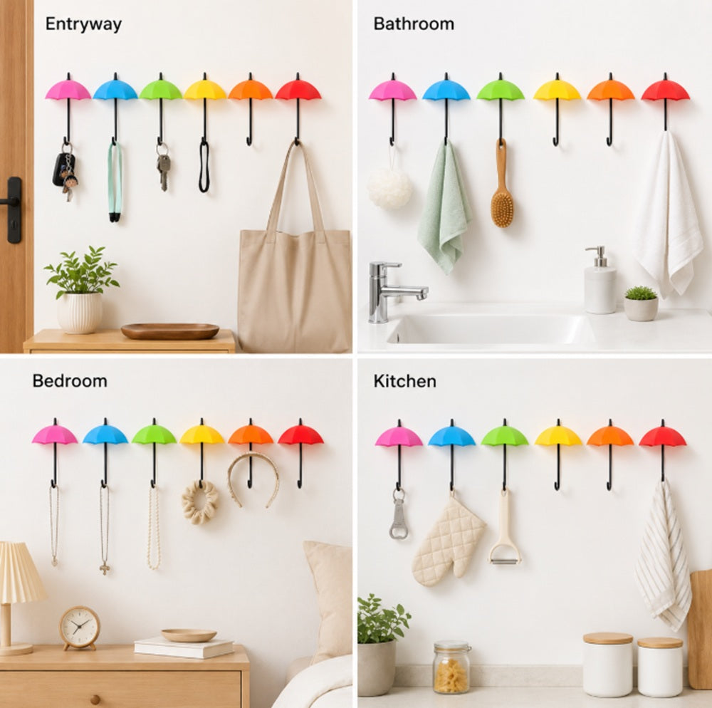 6-Pack Colorful Umbrella Wall Hooks | TIKA