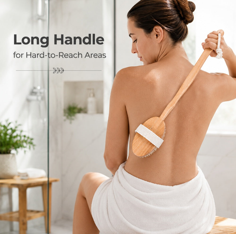 Wooden Natural Bristle Body and Back Brush | TIKA