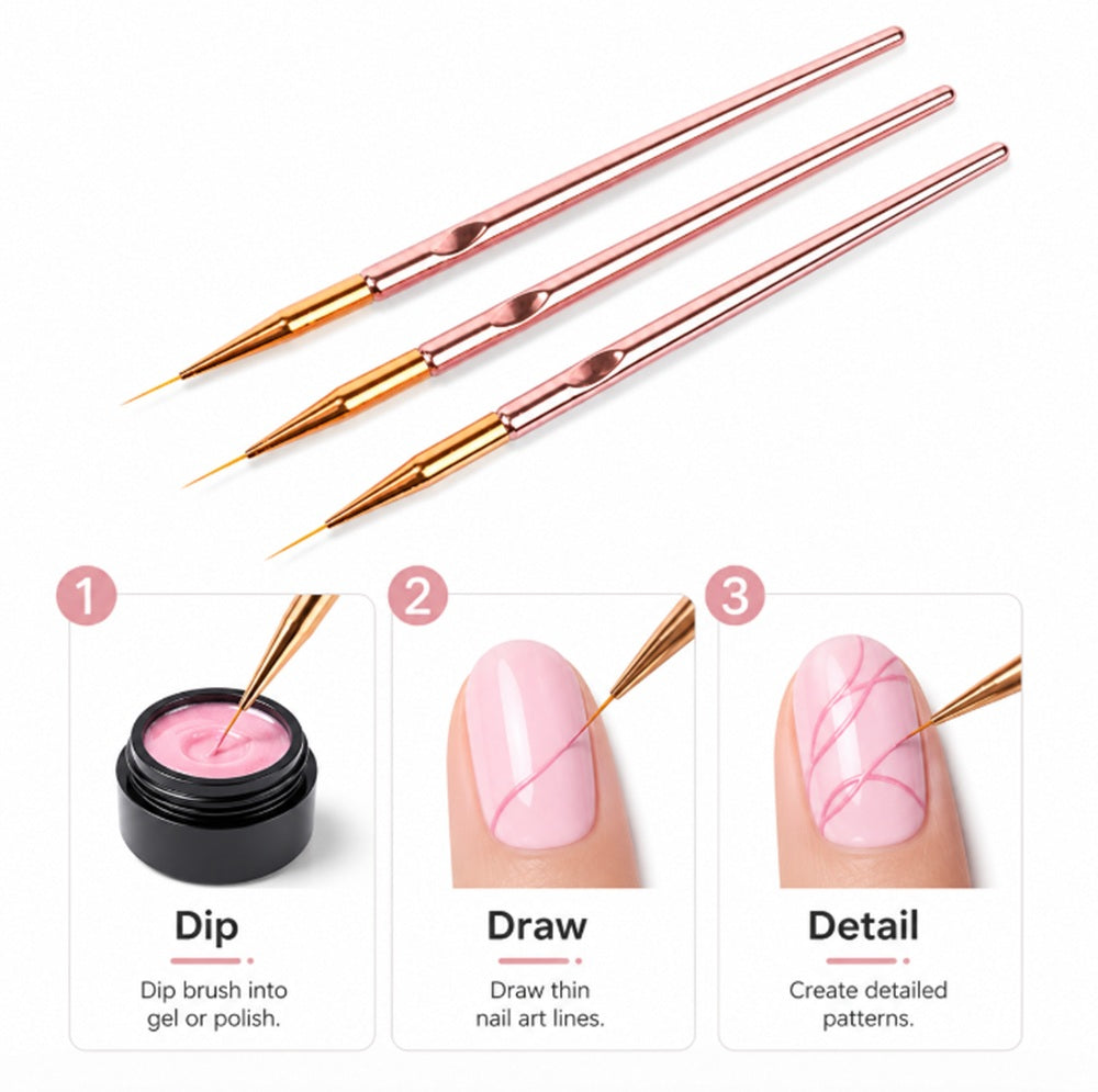 3-Piece Nail Art Dotting Tool & Fine Liner Brush Set | TIKA