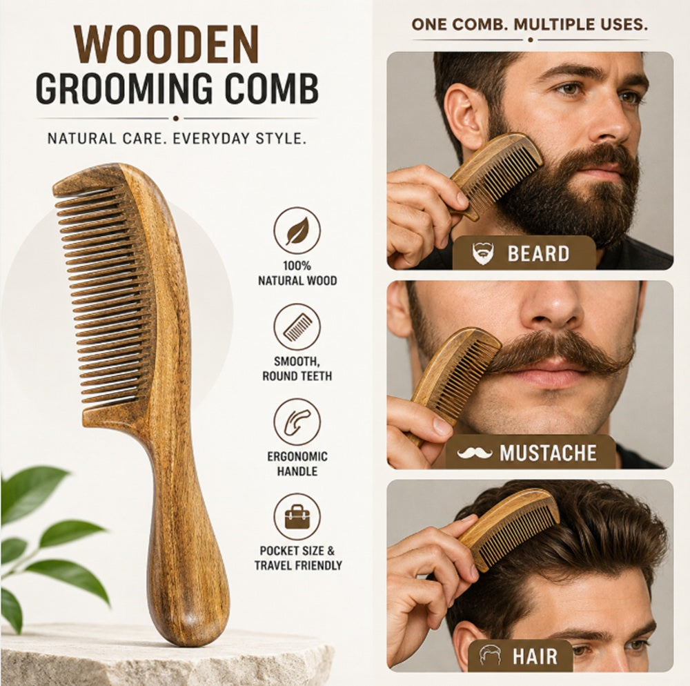 Wooden Pocket Hair & Beard Comb, Anti-Static | TIKA