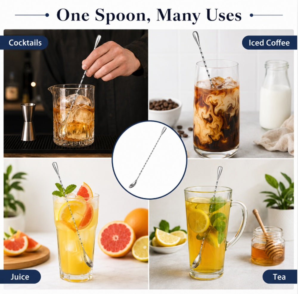 12-Inch Stainless Steel Bar Spoon for Cocktail Mixing | TIKA