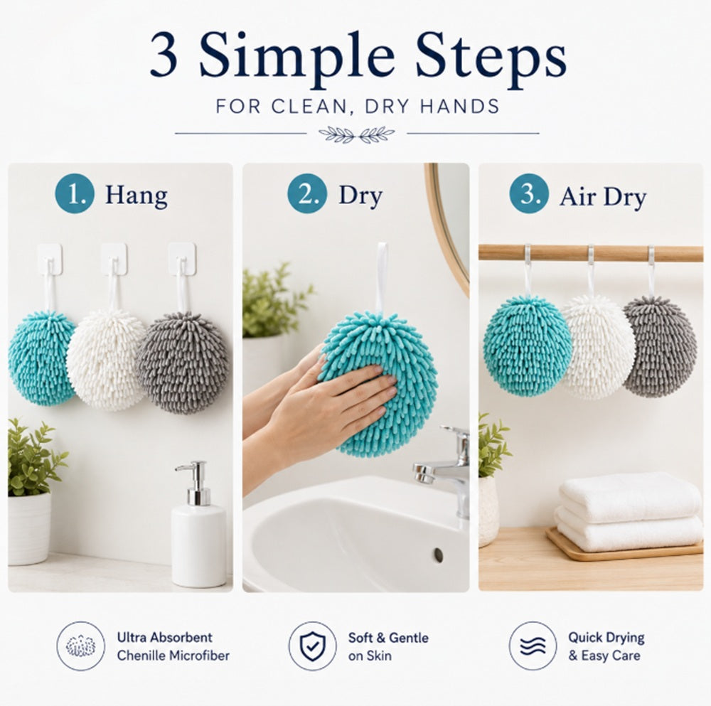 3-Pack Absorbent Hanging Hand Towel Balls | TIKA