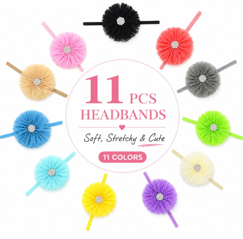 11-Pack Baby Girl Lace Bow & Flower Headbands | TIKA