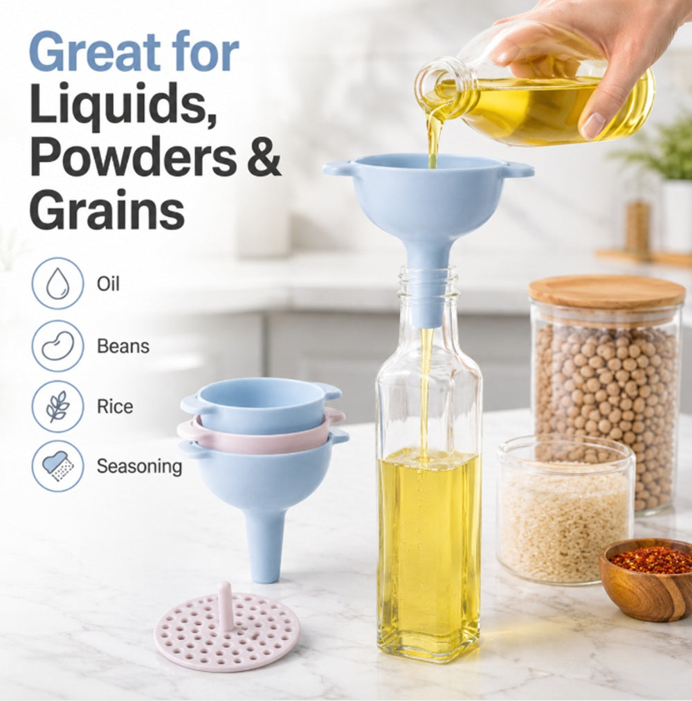3-Piece Kitchen Funnel Set with Detachable Strainer | TIKA