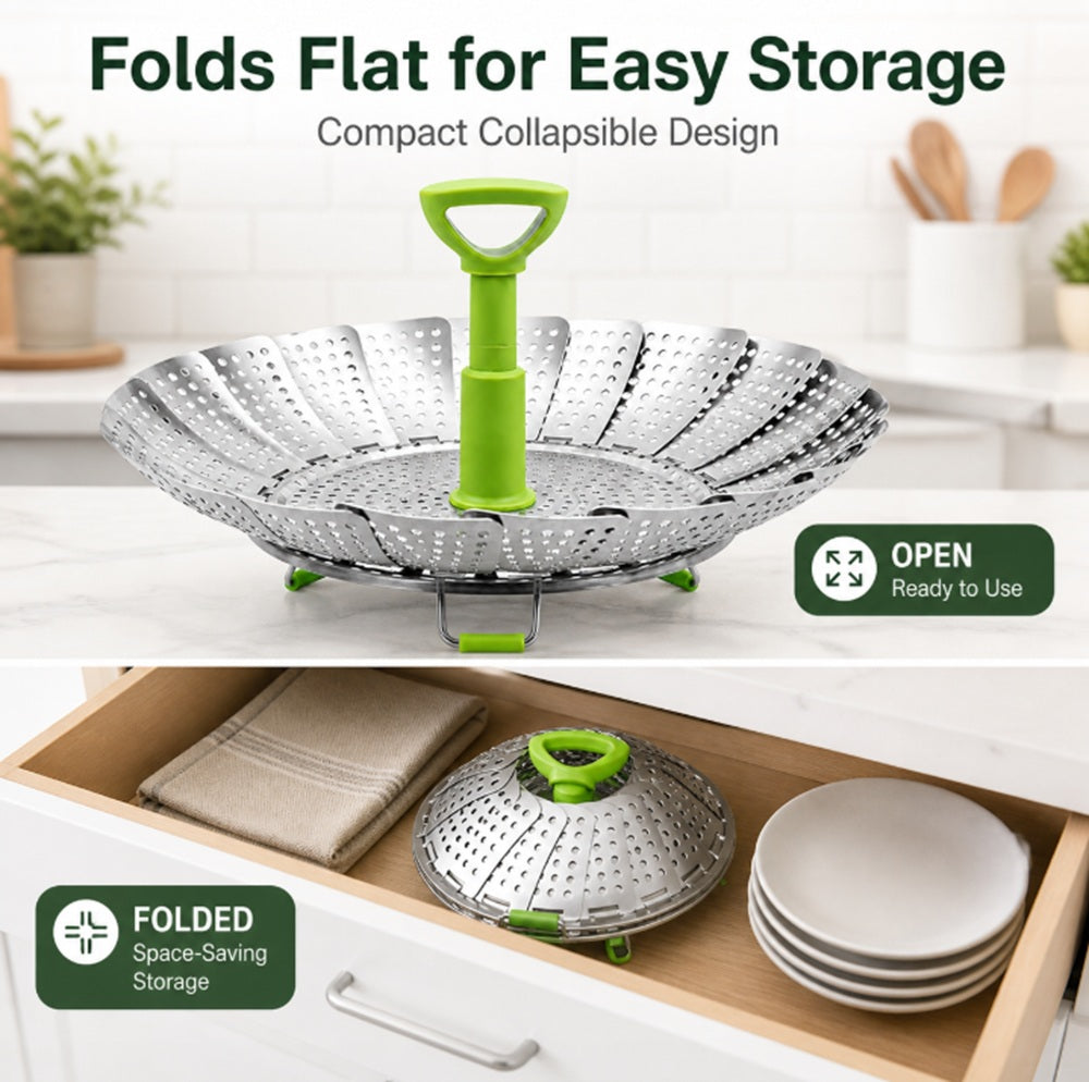 5.5–9 in Folding Stainless Steel Steamer Basket | TIKA