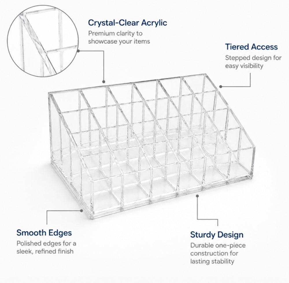 24-Slot Acrylic Lipstick Holder & Makeup Organizer | TIKA