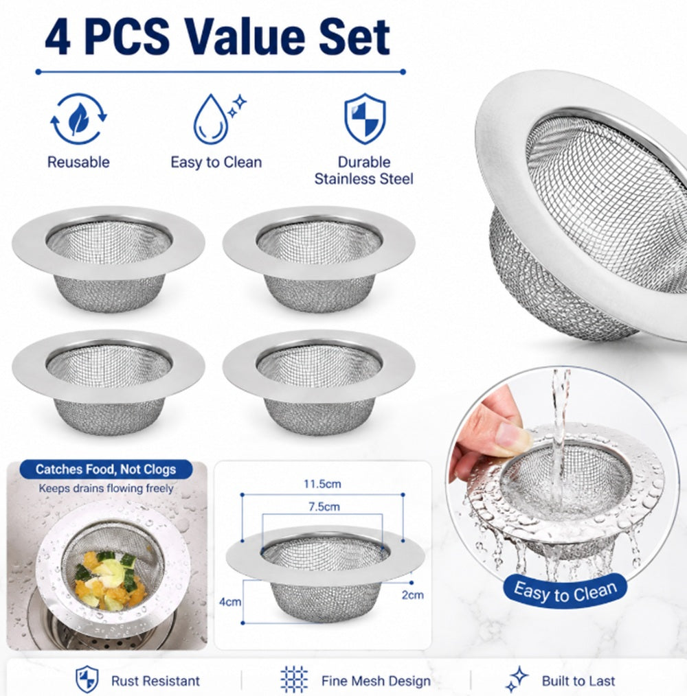 4-Pack 4.5-Inch Stainless Steel Sink Strainers | TIKA