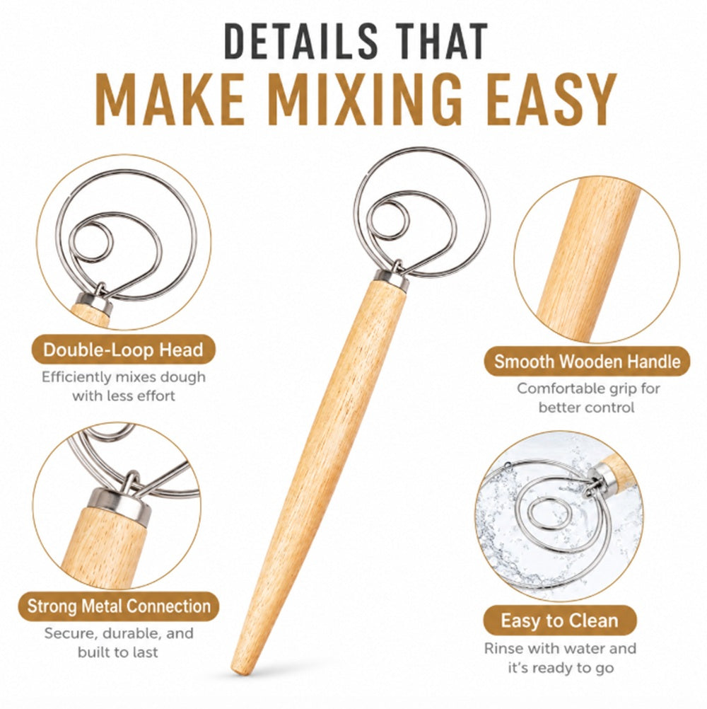 Stainless Steel Danish Dough Whisk for Bread & Pizza | TIKA