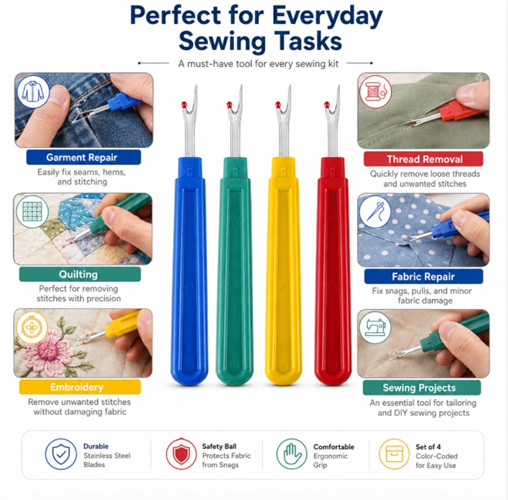 4-Piece Seam Ripper & Stitch Removal Tool Set | TIKA