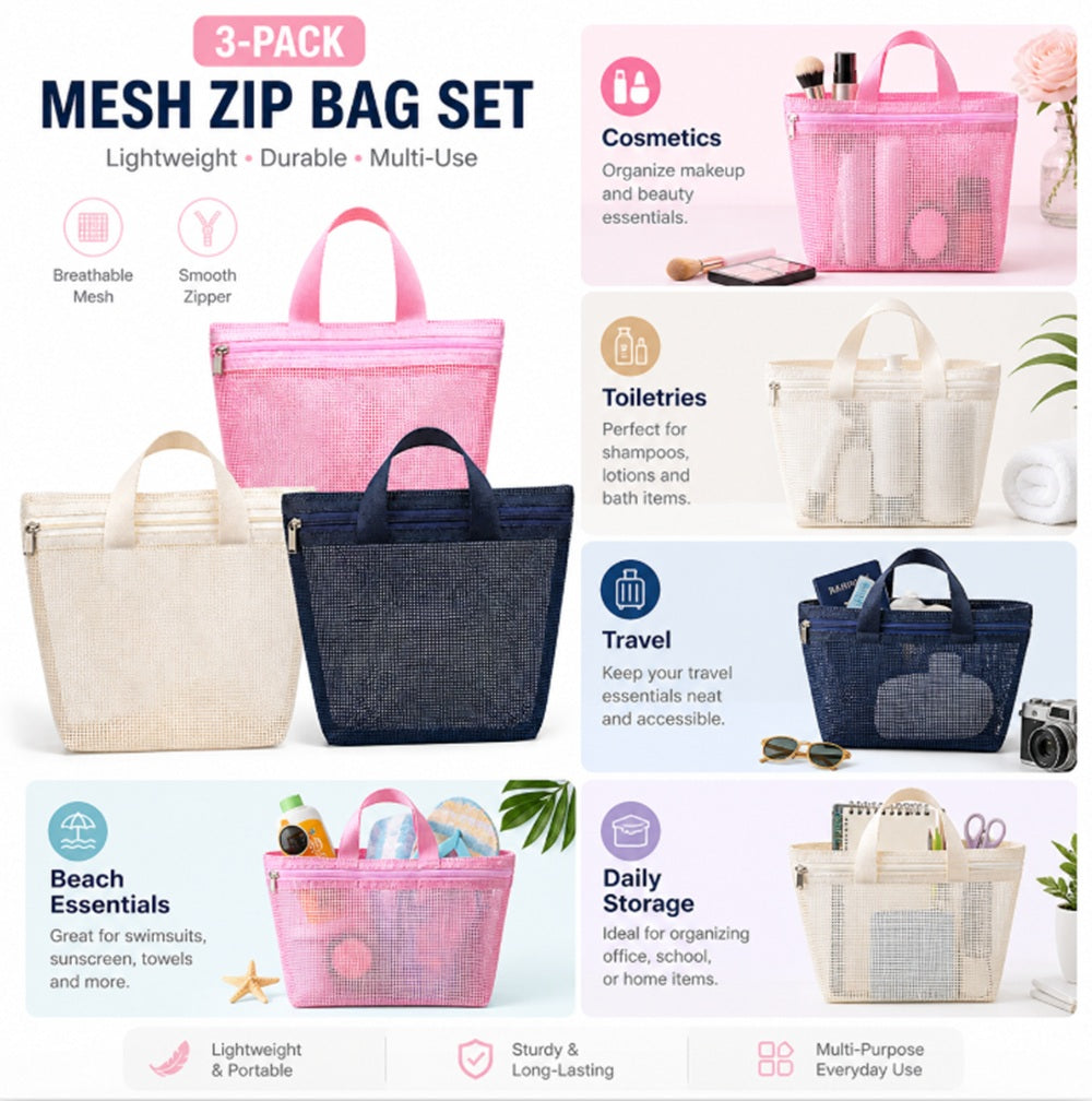 3-Pack Hanging Mesh Shower Caddy Bags | TIKA