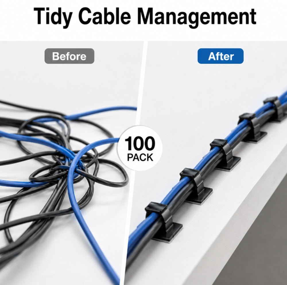100-Pack Self-Adhesive Cable Organizer Clips | TIKA