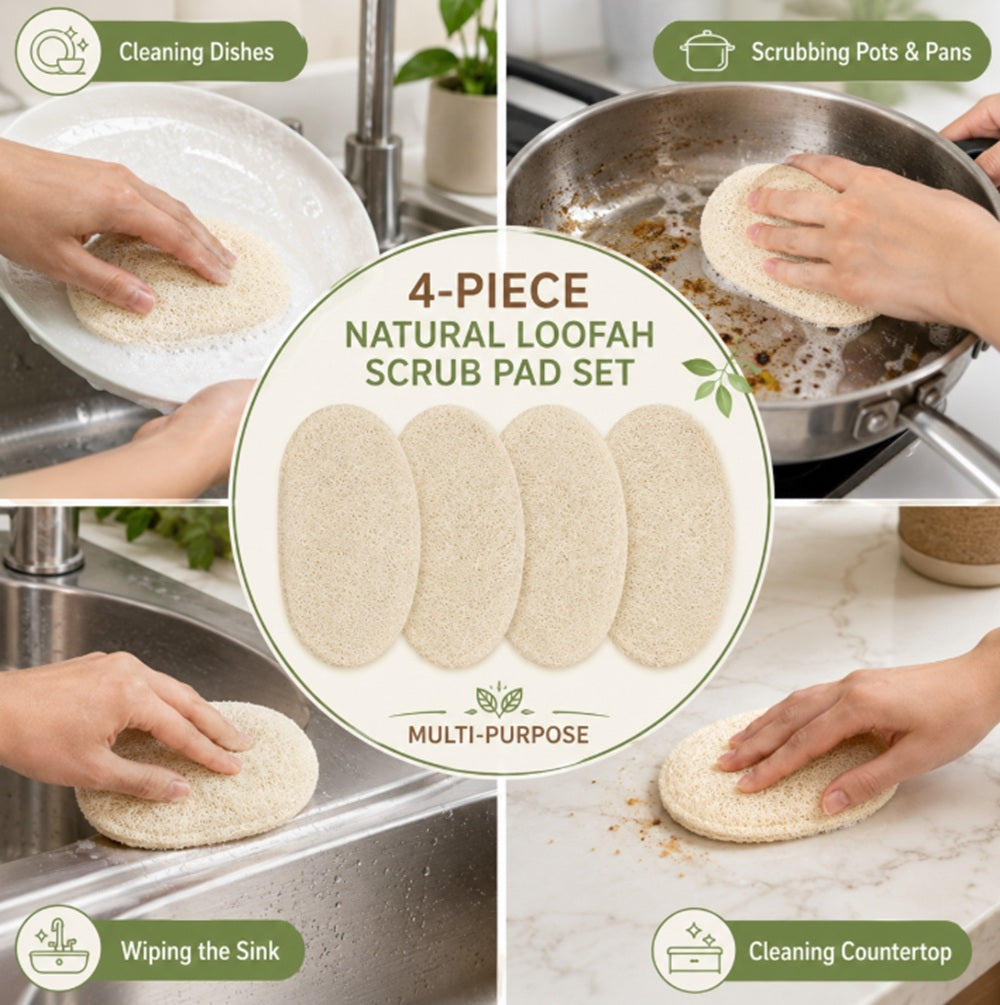 4-Pack Natural Loofah Dishwashing Sponges | TIKA