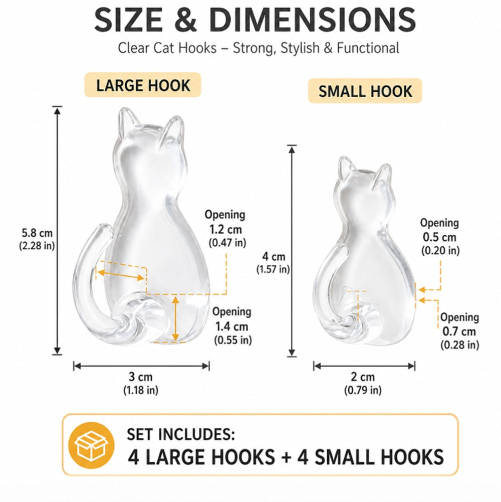 8-Pack Cat-Shaped Adhesive Wall Hooks | TIKA