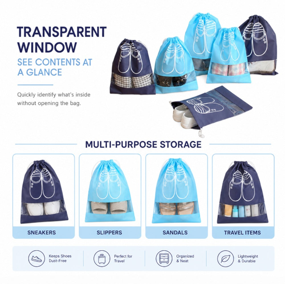 8-Pack Drawstring Travel Shoe Bags | TIKA