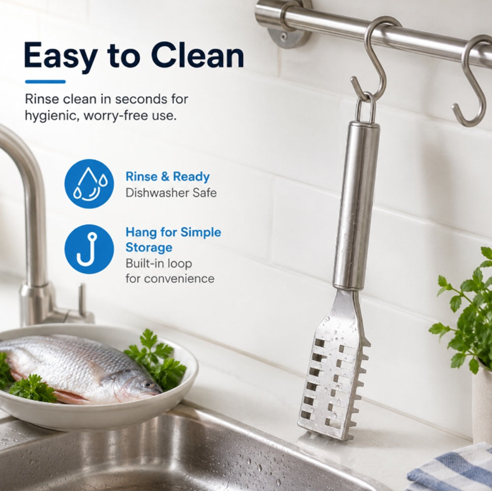 Stainless Steel Fish Scaler Brush & Seafood Cleaning Scraper | TIKA