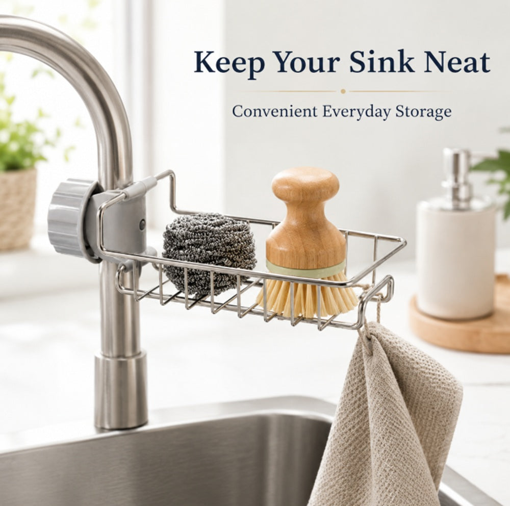 Kitchen Sink Faucet Rack with Sponge & Soap Holder | TIKA