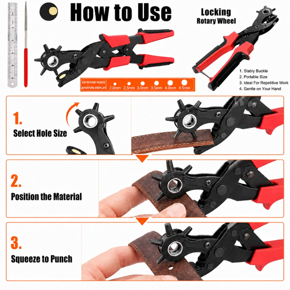 10-Inch Rotary Leather Hole Punch Pliers, 6 Sizes | TIKA