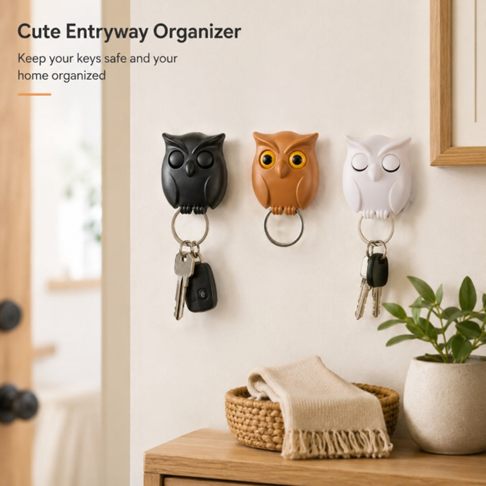 3-Piece Owl Key Hanger Set with Moving Eyes | TIKA