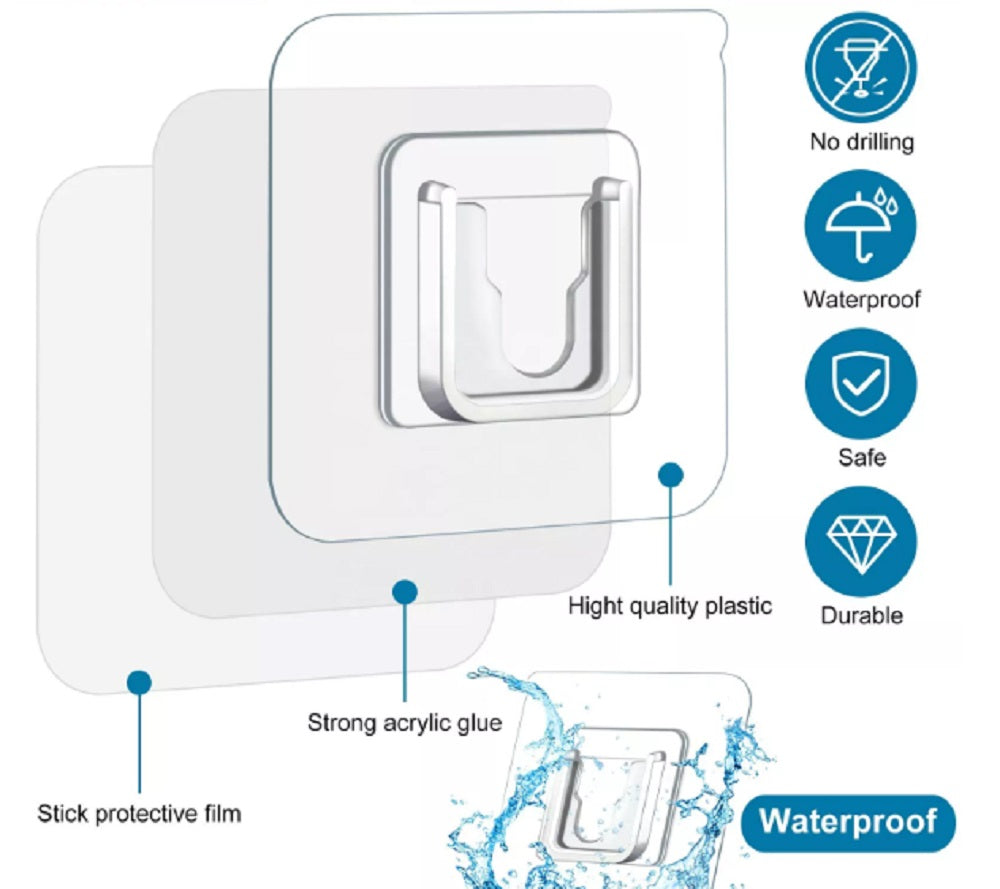 30-Set Clear Double-Sided Adhesive Wall Hooks | TIKA