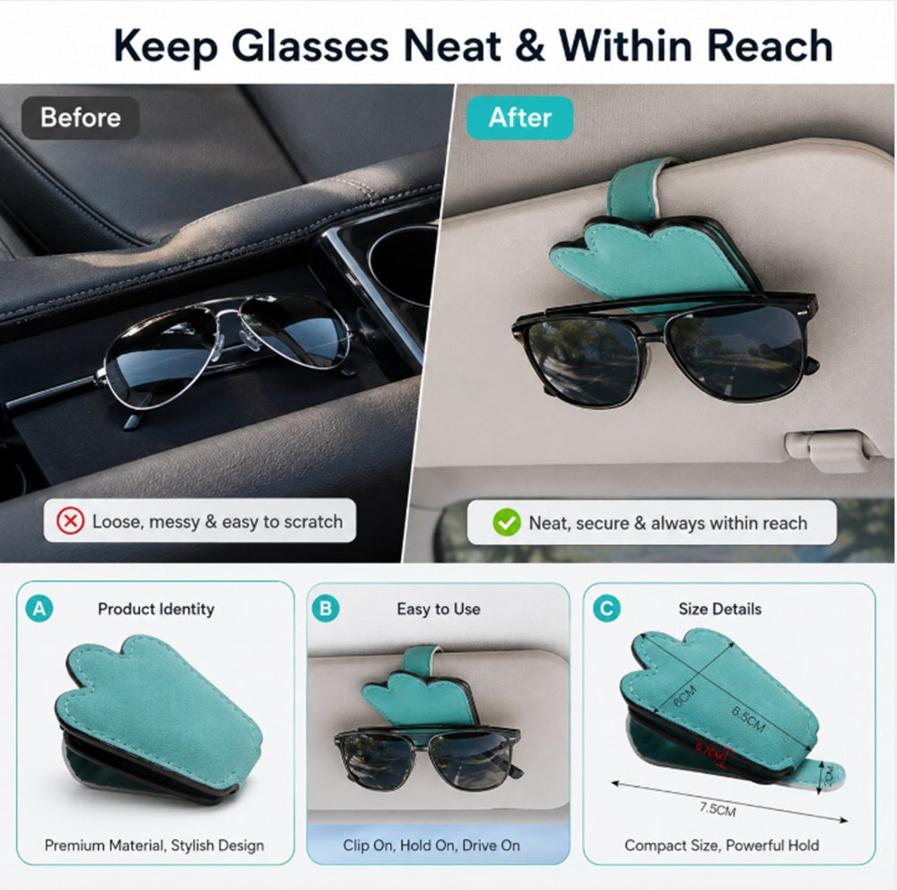 PU Leather Car Visor Sunglasses Holder with Card Slot | TIKA