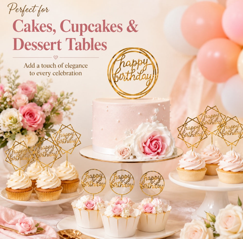 12-Pack Glitter Birthday Cake & Cupcake Toppers | TIKA