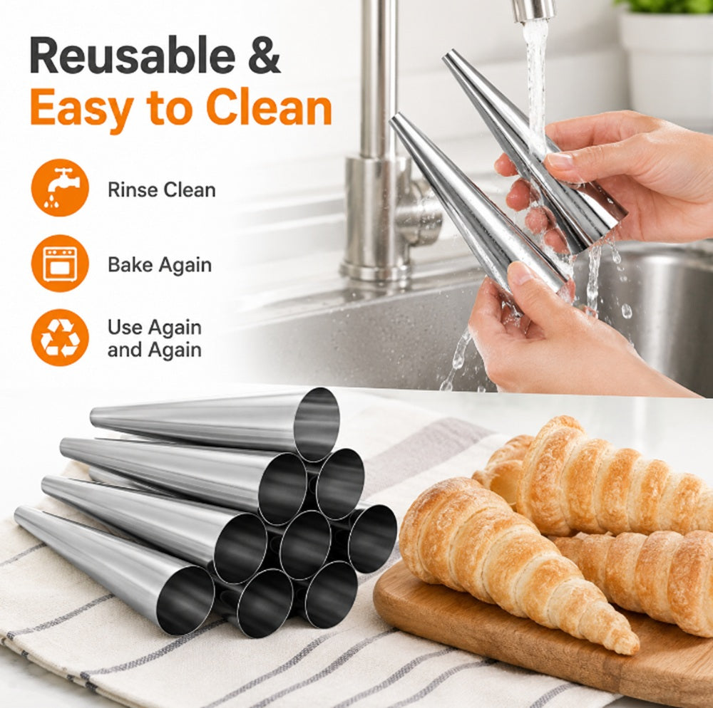 12-Piece Stainless Steel Cream Horn and Cannoli Mold Set | TIKA