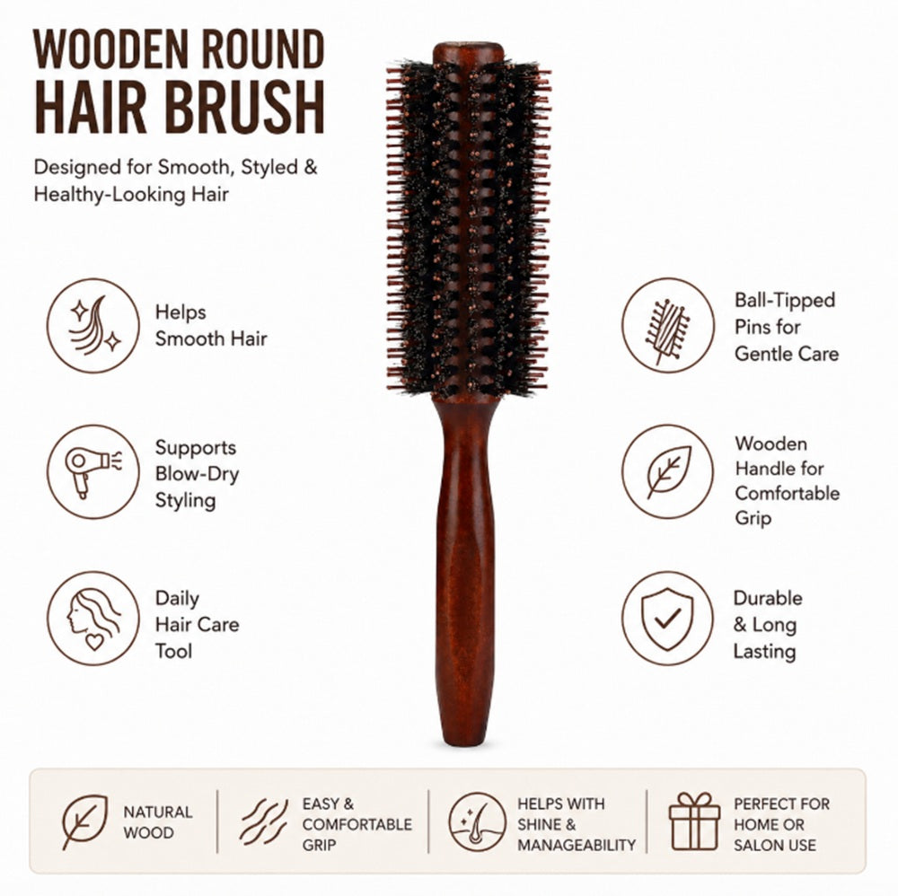 2.2in Round Hair Brush with Wooden Handle | TIKA