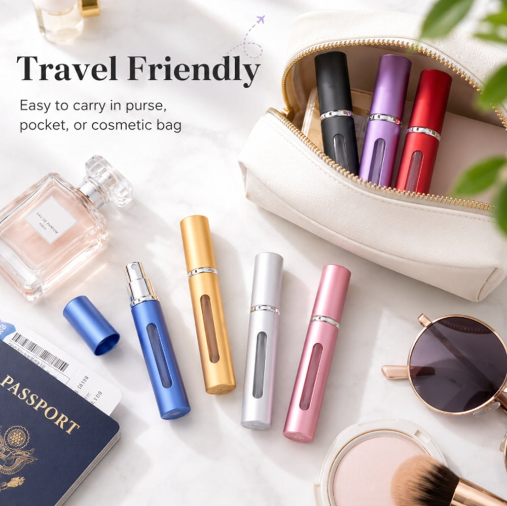 7-Piece 10 mL Refillable Travel Perfume Atomizer Set | TIKA