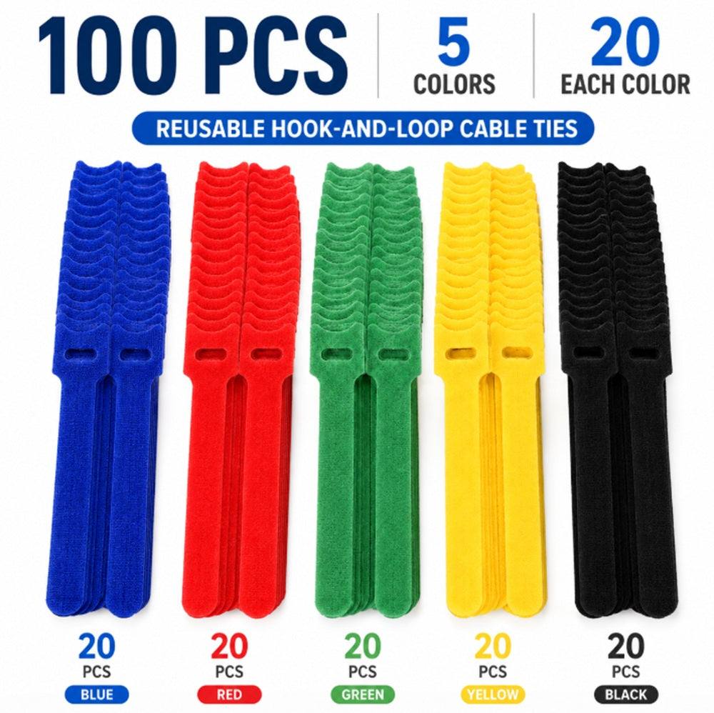 100-Pack Reusable Hook & Loop Cable Ties | TIKA