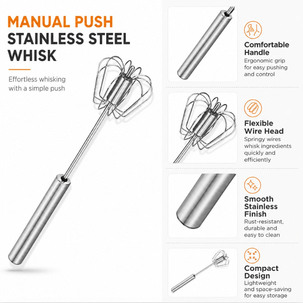 Stainless Steel Push Whisk & Manual Egg Beater | TIKA