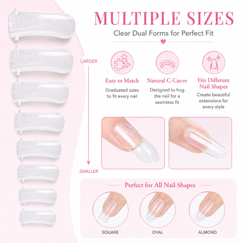 100-Pack Clear Dual Form Nail Molds | TIKA