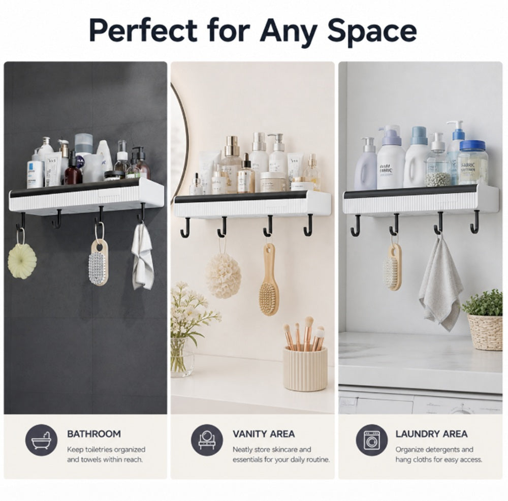 Adhesive Corner Shower Shelf with 4 Hooks, 1-Pack | TIKA