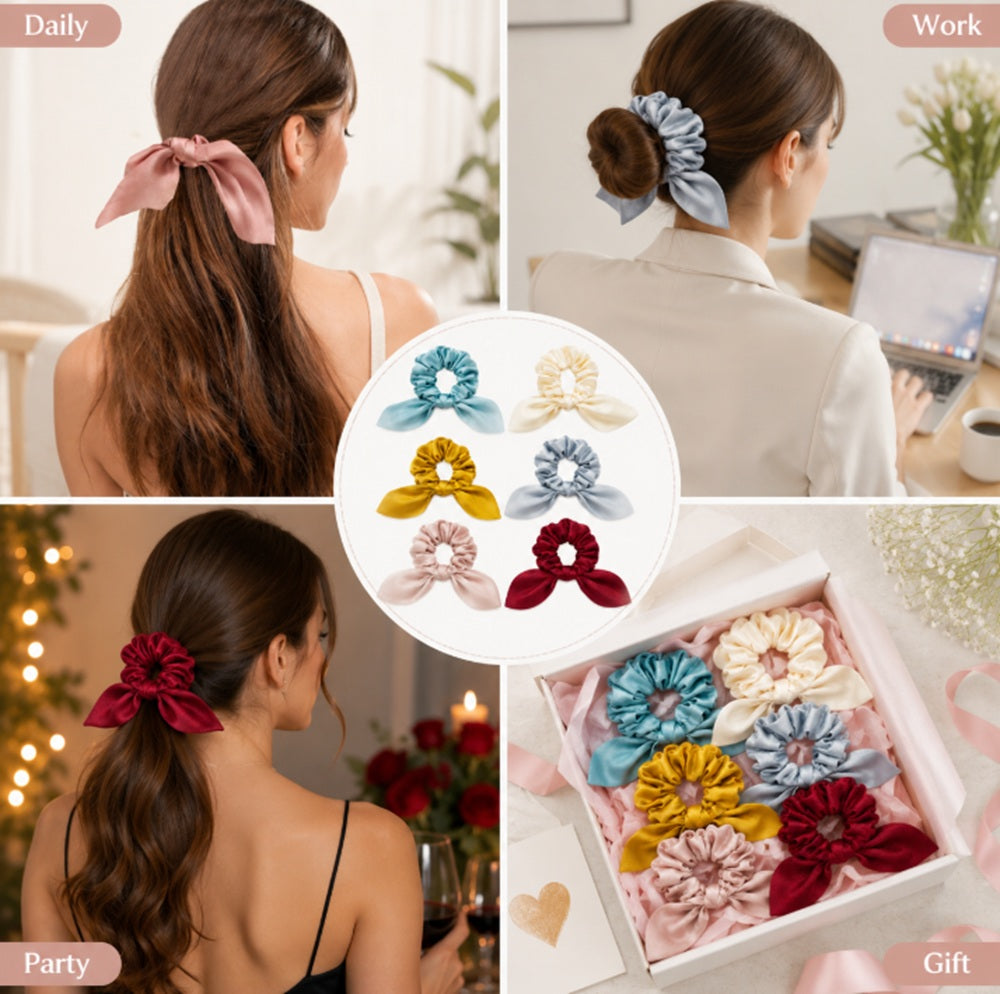 6-Piece Satin Scrunchie Hair Tie Set | TIKA